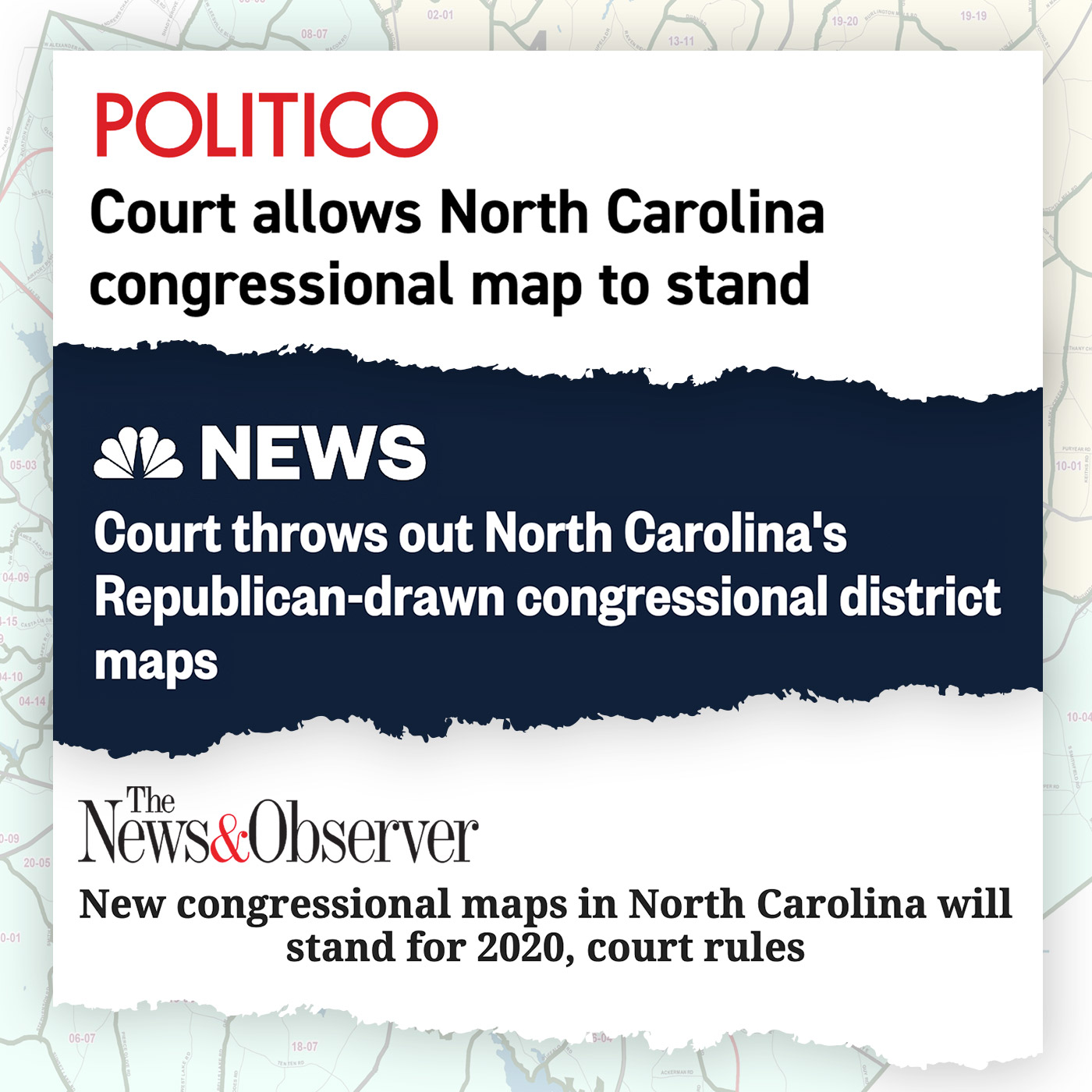Newspaper Headlines Announcing New NC Congressional District Maps